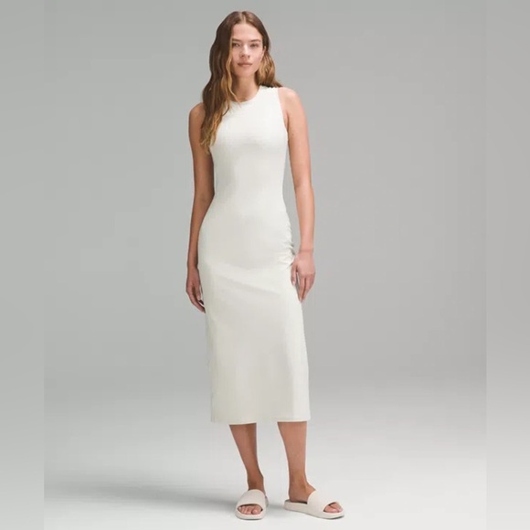 Lululemon•All Aligned Ribbed Midi Dress• Nulu Contour Rib• Bone NEW•NWOT•Size 6 - Picture 2 of 15